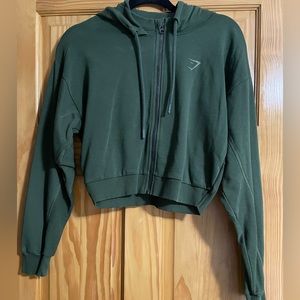Olive Green Cropped Gymshark Zip Up Hoodie (size medium)